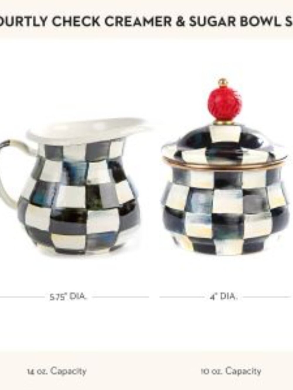 MACKENZIE-CHILDS Creamer and Sugar-Bowl Set, Black-and-White Courtly Check